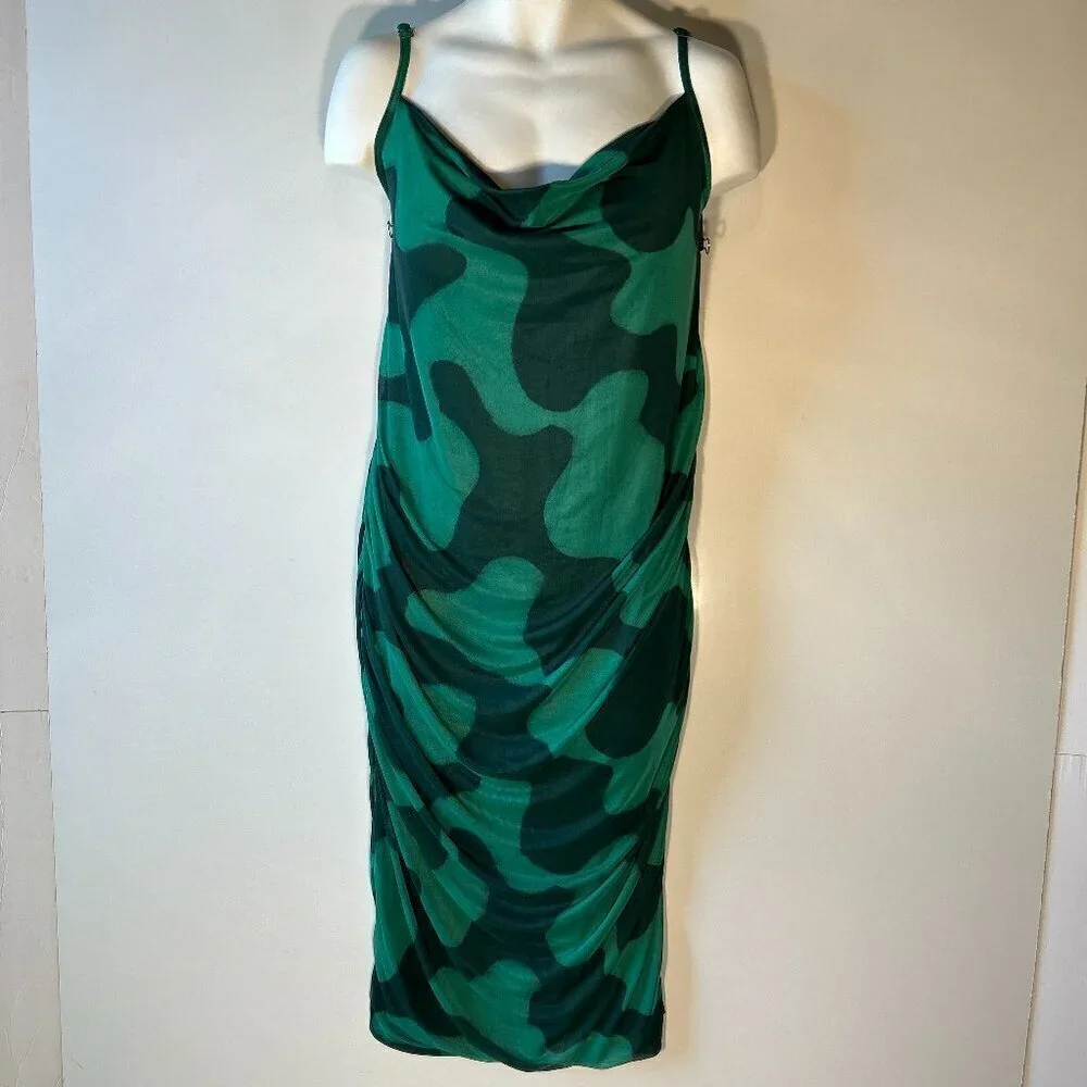 Ava & Viv SZ 2X  Green Abstract Print Midi Slip Dress Mod Maximalism Modern Y2K